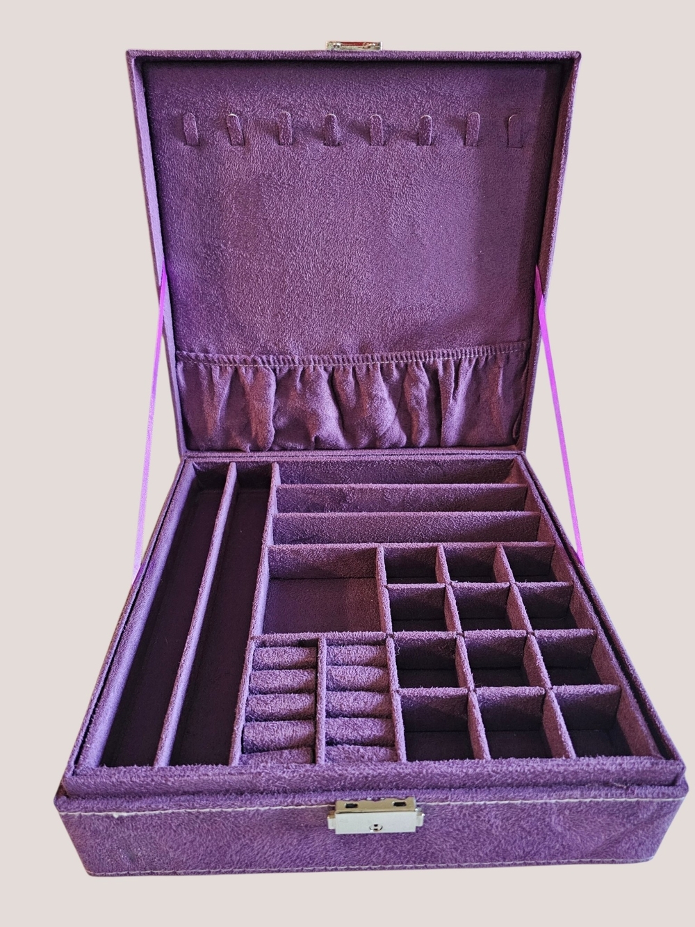 Luxury Purple Velvet 2-Layer Jewelry Box Organizer 10X10X2.50